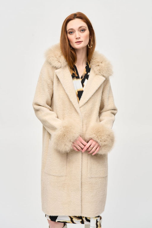 Joseph Ribkoff Style 243923 Champagne Faux Fur Long Sleeve Coat