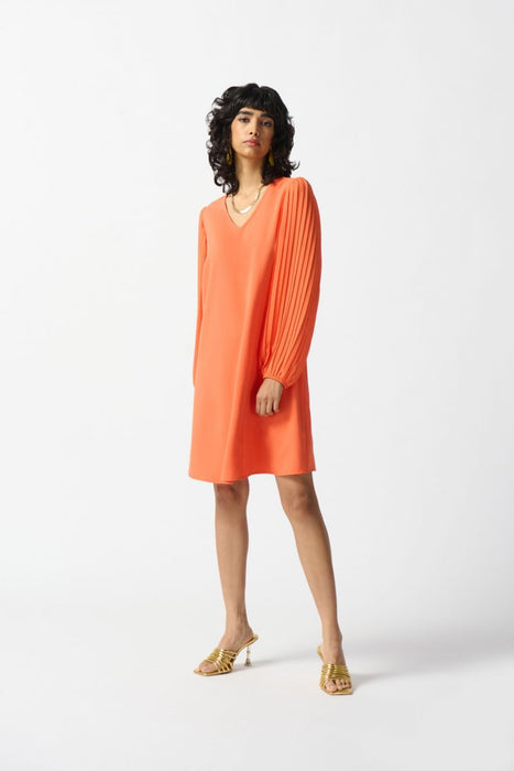 Joseph Ribkoff 242022 Chiffon V-Neck Pleated Long Sleeves A-Line Dress