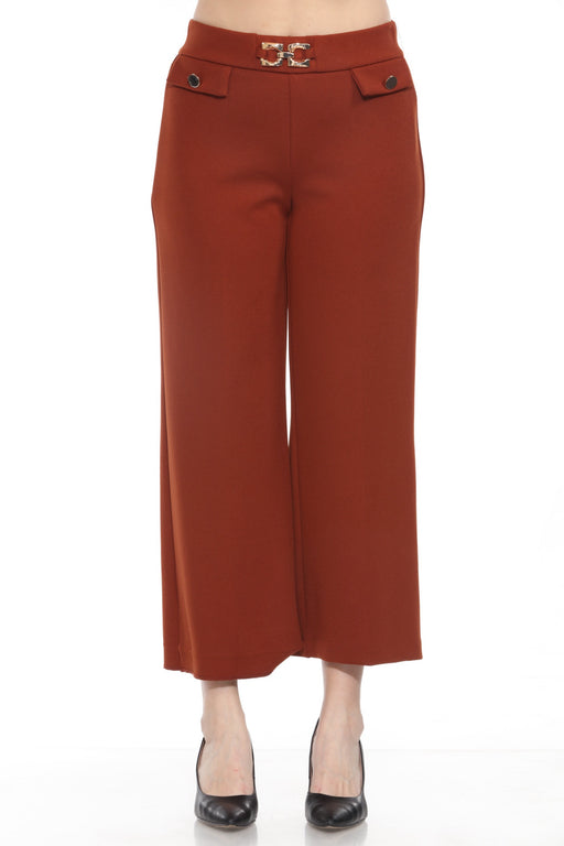 Joseph Ribkoff Style 243055 Cinnamon Buckle Detail Cropped Wide Leg Pants