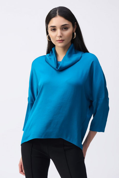 Joseph Ribkoff 243189 Pacific Blue Cowl Neck 3/4 Sleeve Silky Hi-Low Top