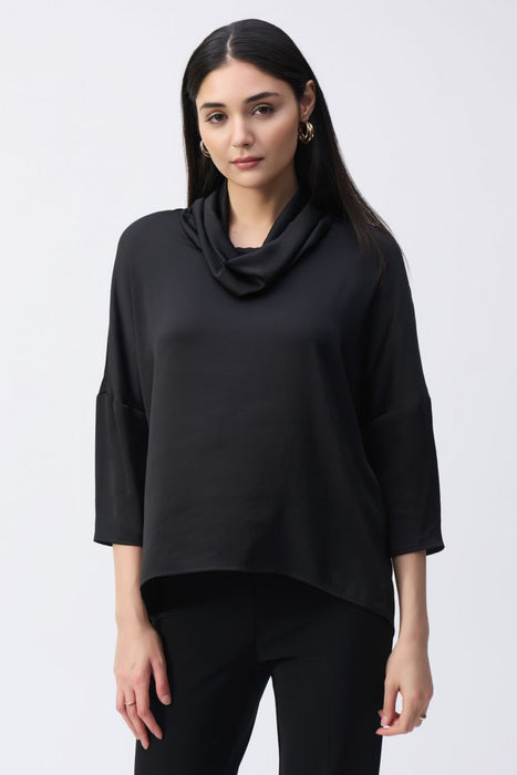 Joseph Ribkoff 243189 Black Cowl Neck 3/4 Sleeve Silky Hi-Low Top