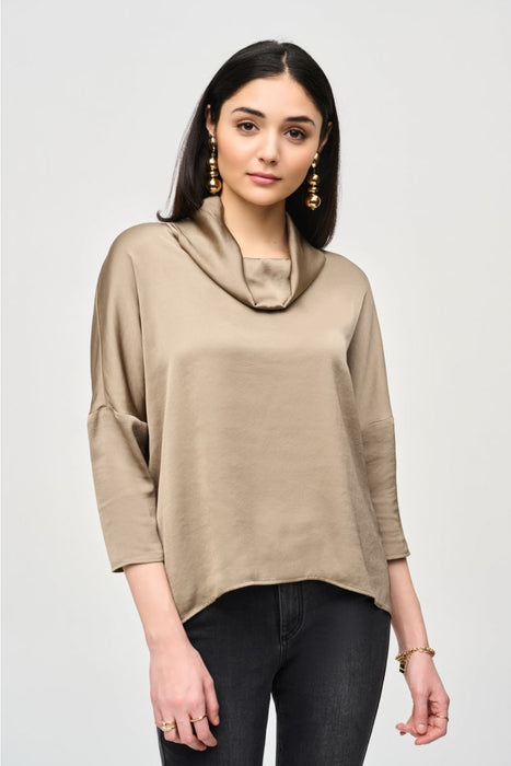 Joseph Ribkoff 243189 Java Cowl Neck 3/4 Sleeve Silky Hi-Low Top