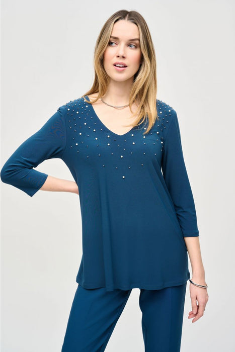 Joseph Ribkoff 243075 Nightfall Embellished 3/4 Sleeve Fit-And-Flare Top