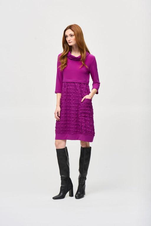 Joseph Ribkoff Style 243114 Empress Bubble Textured Cowl Neck 3/4 Sleeve Cocoon Dress