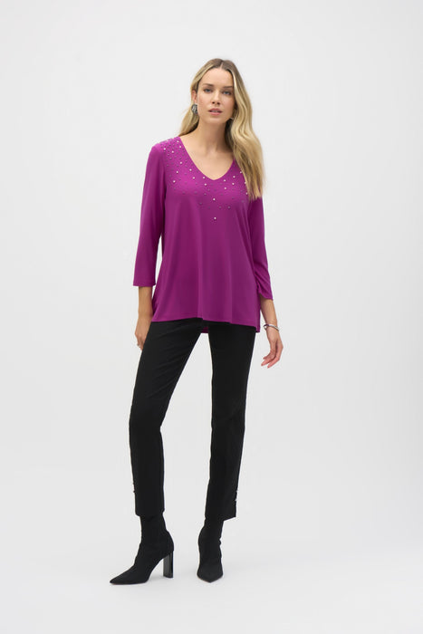 Joseph Ribkoff Embellished 3/4 Sleeve Fit-And-Flare Top 243075