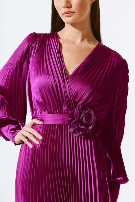 Joseph Ribkoff Pleated Satin Belted Midi Wrap Dress 243771X