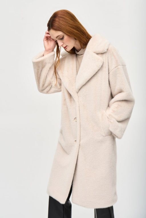 Joseph Ribkoff 243902 Cream Faux Fur Straight Coat