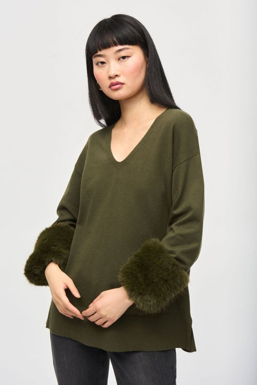 Joseph Ribkoff 243955 Iguana Faux Fur V-Neck Tunic Top