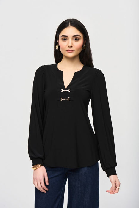 Joseph Ribkoff 243185 Black Flared Long Puff Sleeve Top