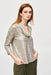 Joseph Ribkoff 243167 Beige/Gold Foiled Knit Cowl Neck 3/4 Sleeve Top