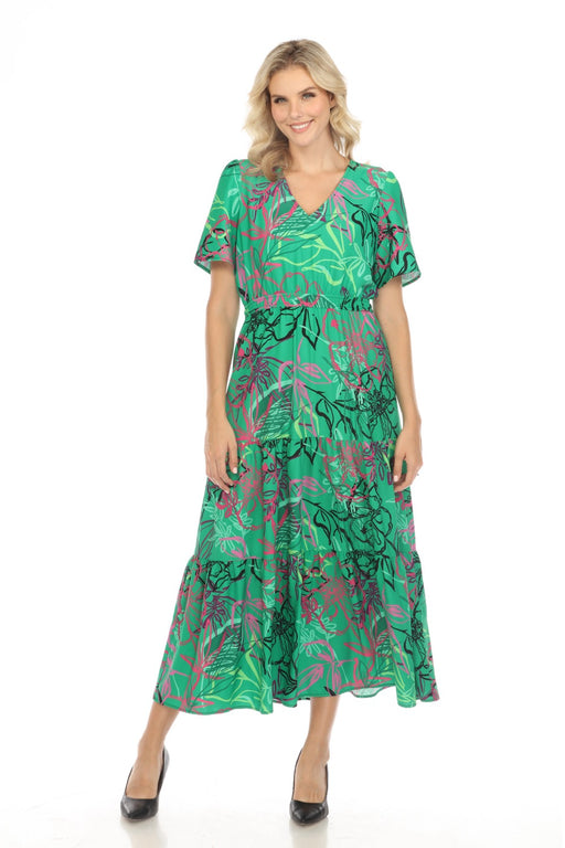 Joseph Ribkoff Style 242229 Green/Multi Floral Print Tiered Maxi Dress