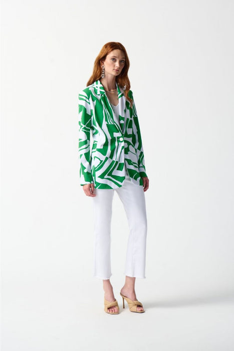 Joseph Ribkoff Green/Vanilla Abstract Print Long Sleeved Blazer 242230