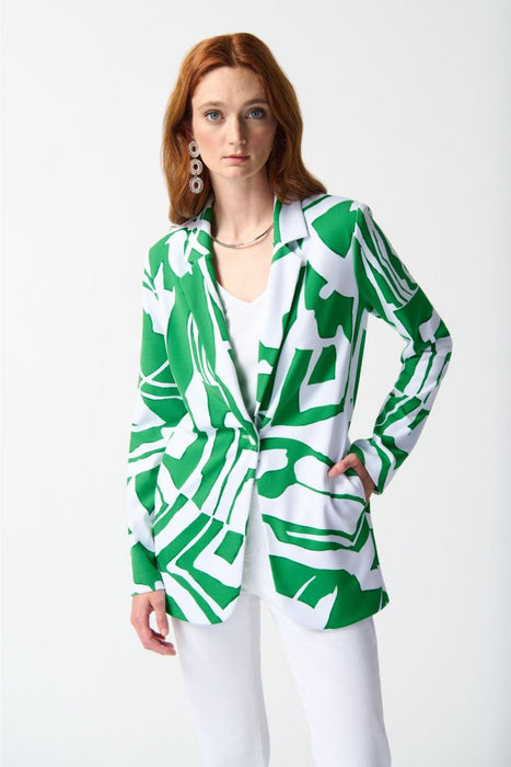 Joseph Ribkoff 242230 Green/Vanilla Abstract Print Long Sleeved Blazer