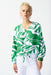 Joseph Ribkoff Style 242121 Green/Vanilla Abstract Print Tie Front Puff Sleeve Top