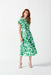 Joseph Ribkoff Style 242030 Green/Vanilla Satin Floral Wrap Front Midi Fit & Flare Dress