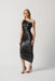 Joseph Ribkoff Style 234158 Gunmetal One-Shoulder Ruched Vinyl Bodycon Dress