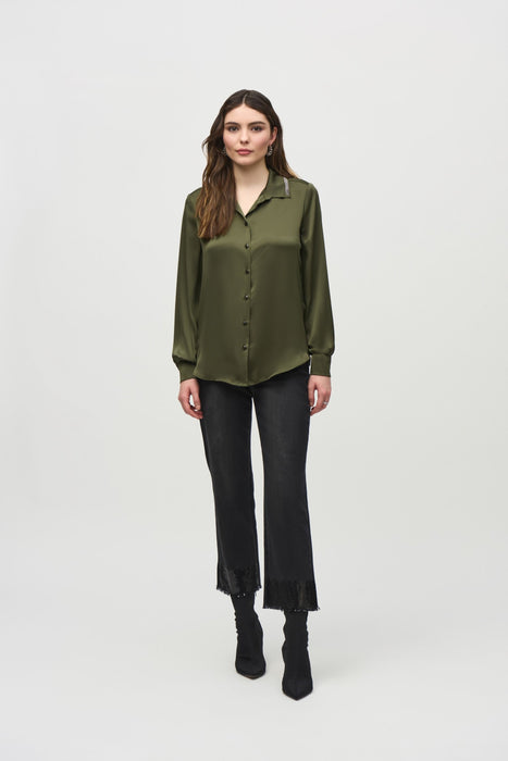 Joseph Ribkoff Embellished Button-Down Satin Blouse 244101