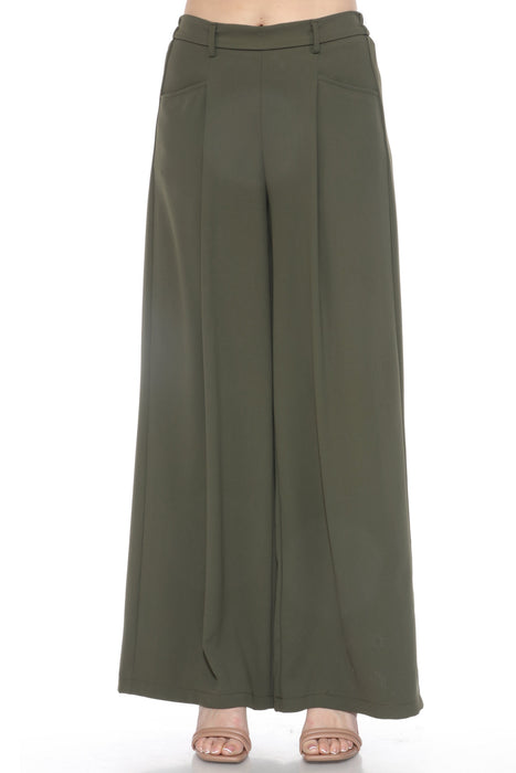 Joseph Ribkoff Style 243099 Iguana Green Pleated Front Pull On Wide Leg Trouser Pants