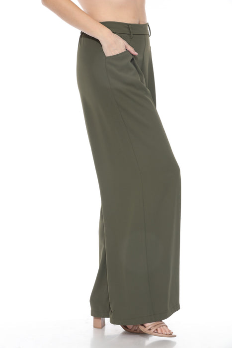 Joseph Ribkoff Iguana Green Pleated Front Wide Leg Trouser Pants 243099