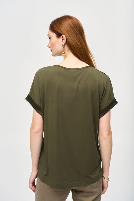 Joseph Ribkoff Satin Front Round Neck Short Sleeve Top 243912