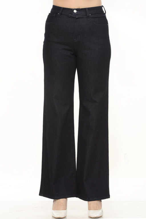 Joseph Ribkoff Style 243913 Indigo Blue Belted High Rise Wide Leg Denim Jeans