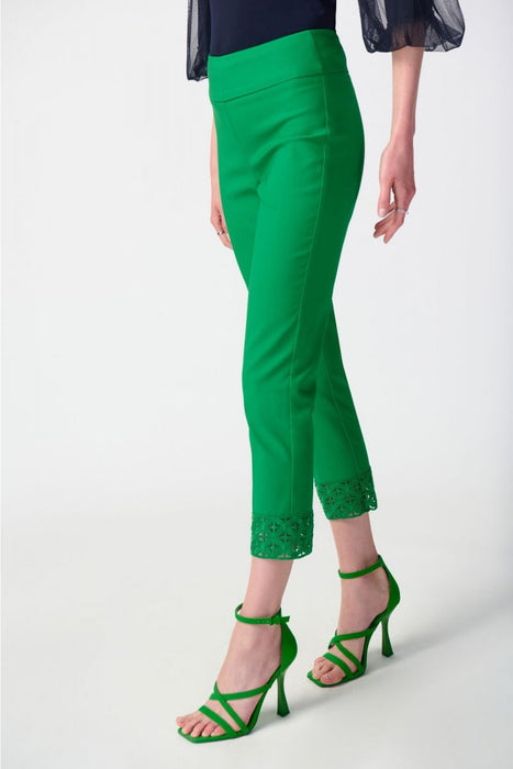 Joseph Ribkoff Style 241102 Island Green Embroidered Cutout Cuff Pull On Cropped Pants