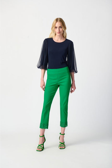 Joseph Ribkoff Embroidered Cutout Cuff Pull On Cropped Pants 241102