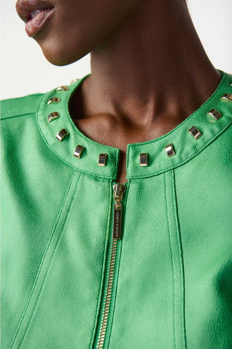 Joseph Ribkoff Island Green Faux Suede Studded Fitted Jacket 241909