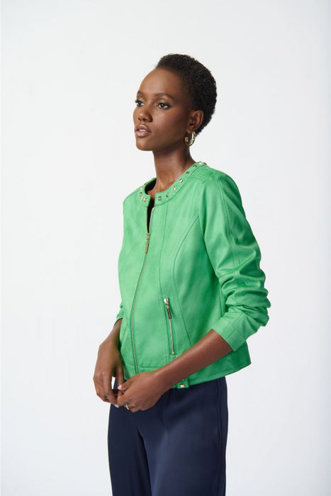 Joseph Ribkoff 241909 Island Green Faux Suede Studded Fitted Jacket