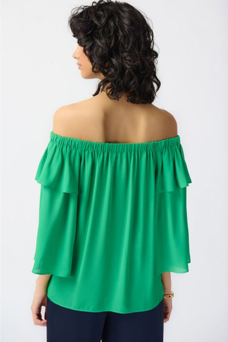 Joseph Ribkoff Island Green Off-Shoulder Tiered Flutter Sleeve Top 241305