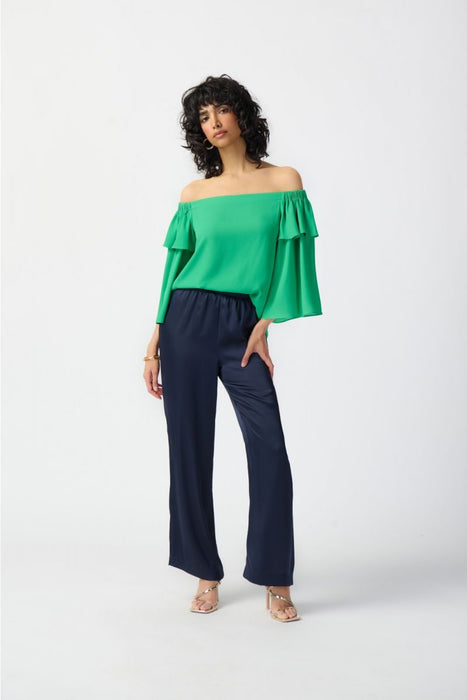 Joseph Ribkoff Island Green Off-Shoulder Tiered Flutter Sleeve Top 241305