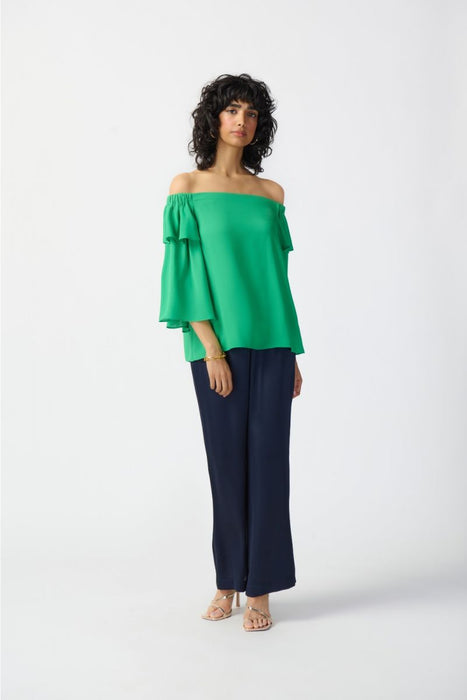 Joseph Ribkoff Island Green Off-Shoulder Tiered Flutter Sleeve Top 241305