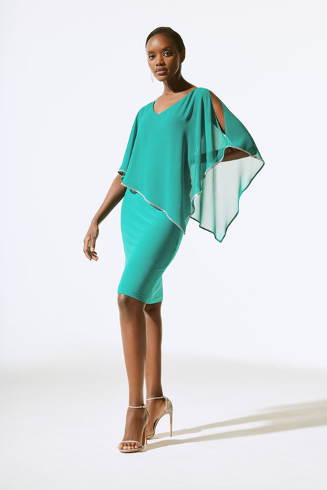 Joseph Ribkoff Style 243797 Jade Stone Embellished Chiffon Overlay Sheath Dress