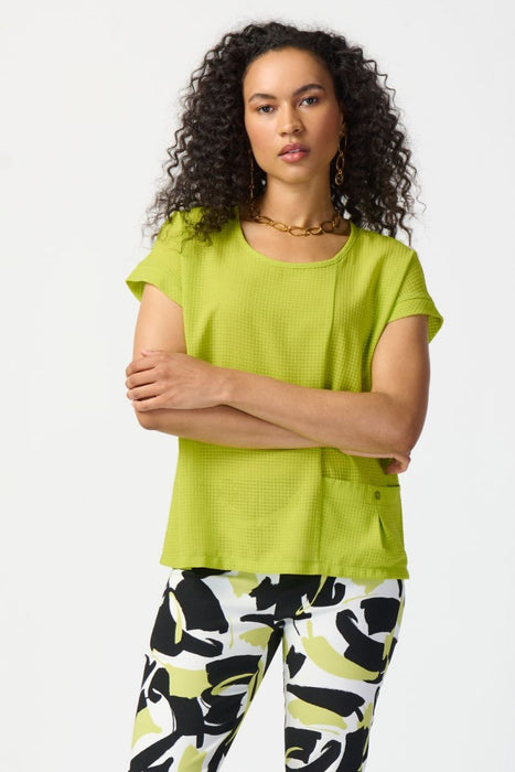 Joseph Ribkoff Style 241217 Key Lime Check Textured Short Sleeve Boxy Top