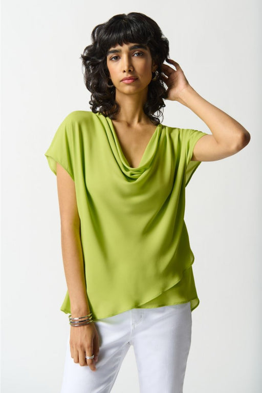 Joseph Ribkoff Style 242027 Key Lime Cowl Neck Split Back Layered Lightweight Top