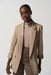 Joseph Ribkoff Style 233963 Latte Faux Leather Open Front 3/4 Roll-Tab Sleeve Blazer Jacket