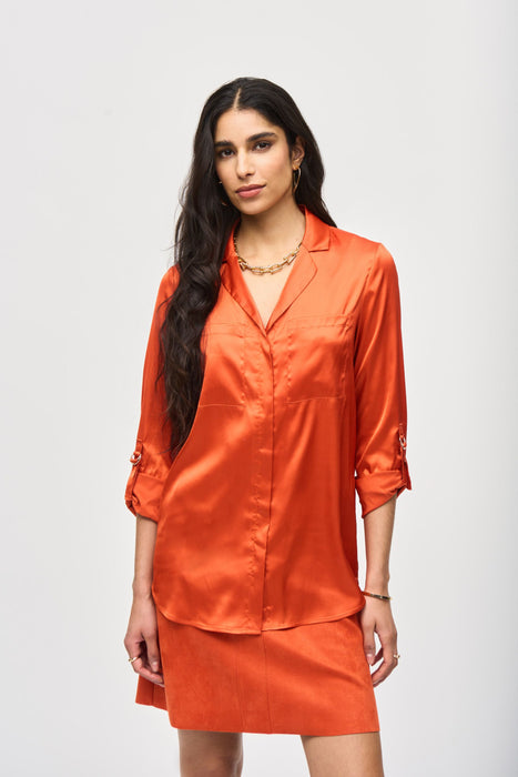 Joseph Ribkoff Satin Button-Down Roll-Tab Satin Blouse 243919