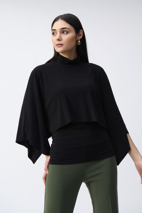 Joseph Ribkoff 243020 Black Layered Style 3/4 Kimono Sleeve Turtle Neck Tunic Top