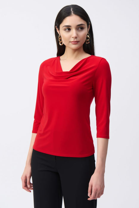 Joseph Ribkoff Style 243318 Lipstick Red Cowl Neck 3/4 Sleeve Silky Knit Top