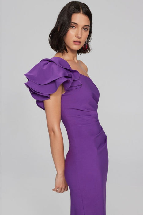 Joseph Ribkoff Majesty One-Shoulder Ruffled Statement Sleeve Sheath Dress 241755