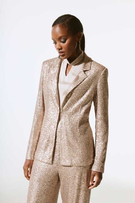 Joseph Ribkoff Style 243772 Matte Gold Sequined Long Sleeve Blazer Jacket