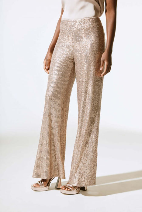 Joseph Ribkoff Style 243773 Matte Gold Sequined Pull On Wide Leg Pants