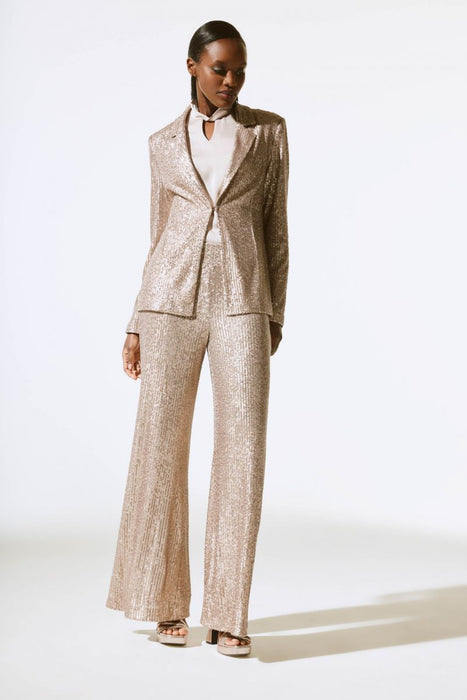 Joseph Ribkoff Matte Gold Sequined Pull On Wide Leg Pants 243773