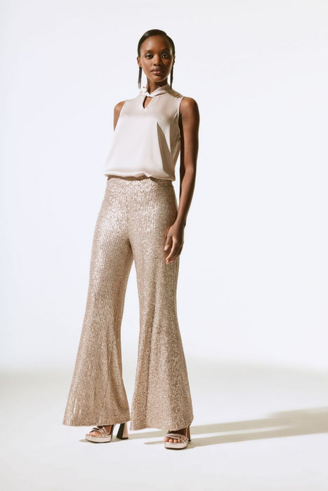 Joseph Ribkoff Matte Gold Sequined Pull On Wide Leg Pants 243773