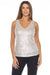 Joseph Ribkoff Style 243789 Matte Silver Sequined V-Neck Tank Top