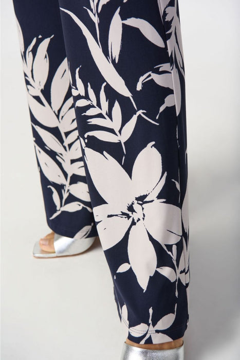 Joseph Ribkoff Midnight Blue/Beige Floral Print Pull On Wide Leg Pants 241199