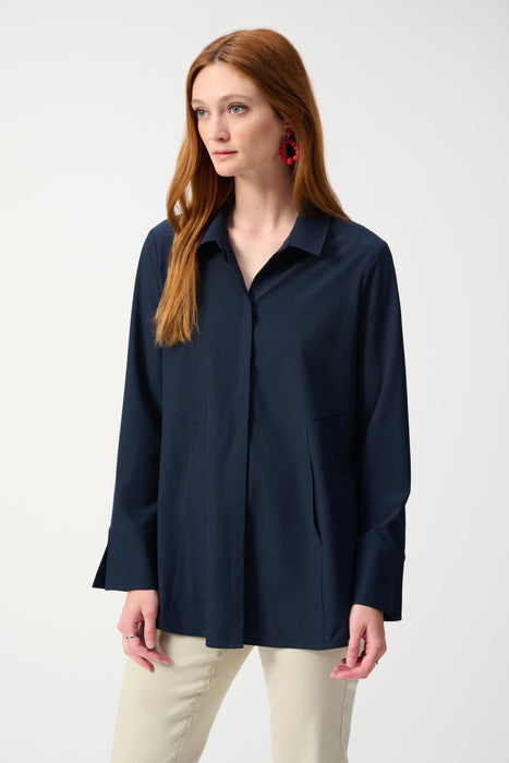 Joseph Ribkoff Style 243958 Midnight Blue Button-Down Split Cuff Blouse