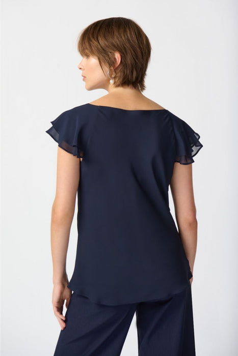 Joseph Ribkoff Midnight Blue Cowl Neck Tiered Flutter Sleeve Top 241177