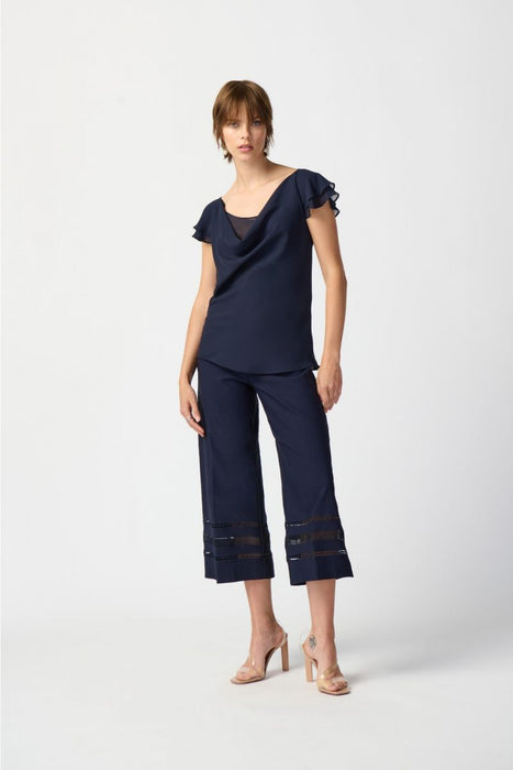 Joseph Ribkoff Midnight Blue Cowl Neck Tiered Flutter Sleeve Top 241177