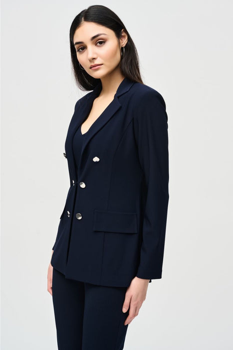 Joseph Ribkoff Style 241145 Midnight Blue Double-Breasted Long Sleeve Blazer Jacket